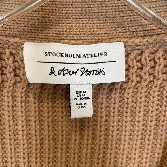 & Other Stories Oversized Wool Cardigan Balloon Sleeves Tan Stockholm Atelier M - Picture 3 of 5